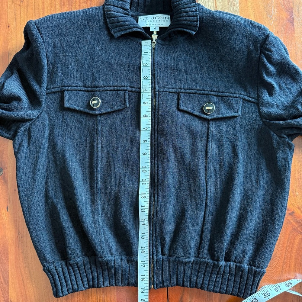 St. John Collection by Marie Gray Black Zip Knit Jacket - Picture 8 of 10